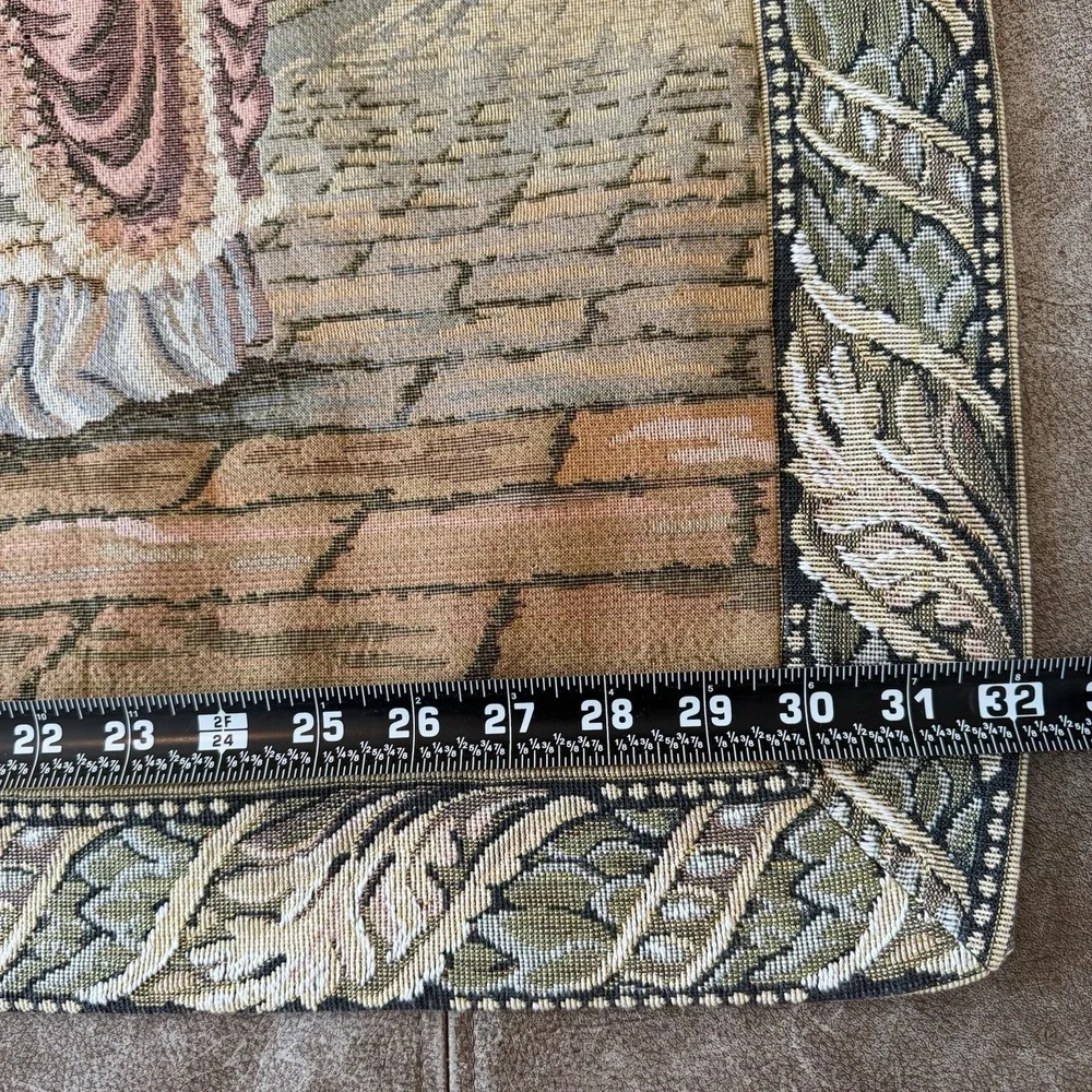 Vintage French Rococo Ladies Lake Como Woven Tapestry Wall‎ Hanging 33x32